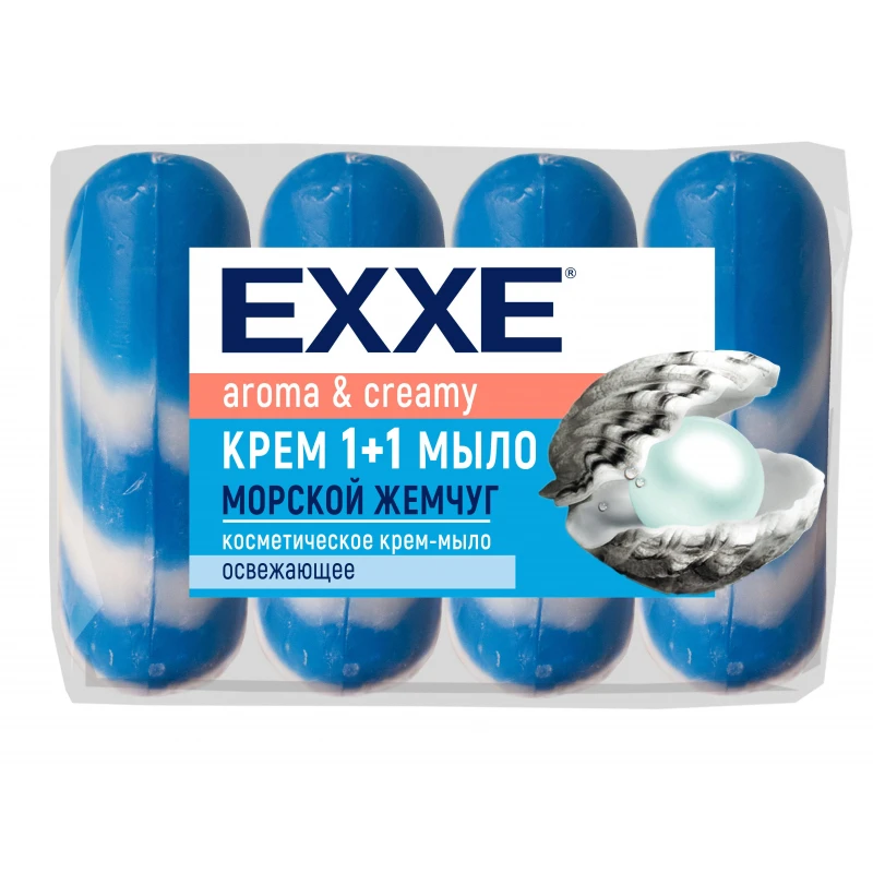 Мыло туалетное крем EXXE 1+1 Морской жемчуг 90гр синее полосатое экопак 4ш/у