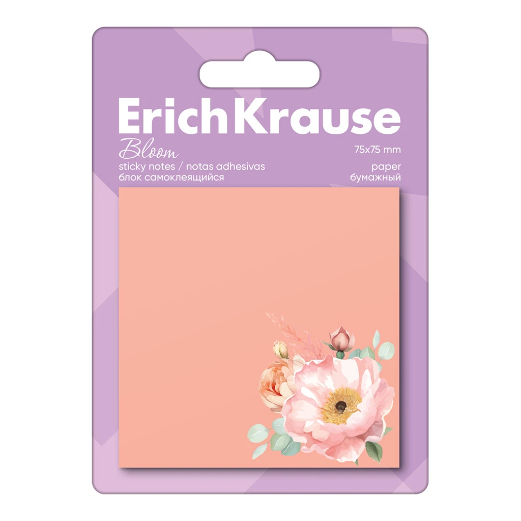 Блок самоклеящийся бумажный Erich Krause Pastel Bloom, 75х75 мм, 50 листов