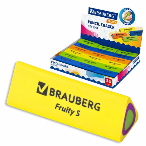 Ластик BRAUBERG "Fruity S", 44х15х15 мм, ассорти, термопластичная