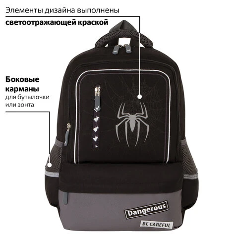 Рюкзак BRAUBERG STAR, Spider, черный, 40х29х13 см, 229978