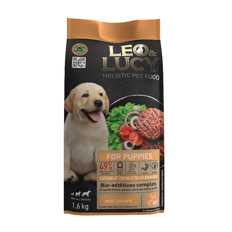 LEO&LUCY сухой холистик корм полнорационный для щенков всех пород мясное ассорти