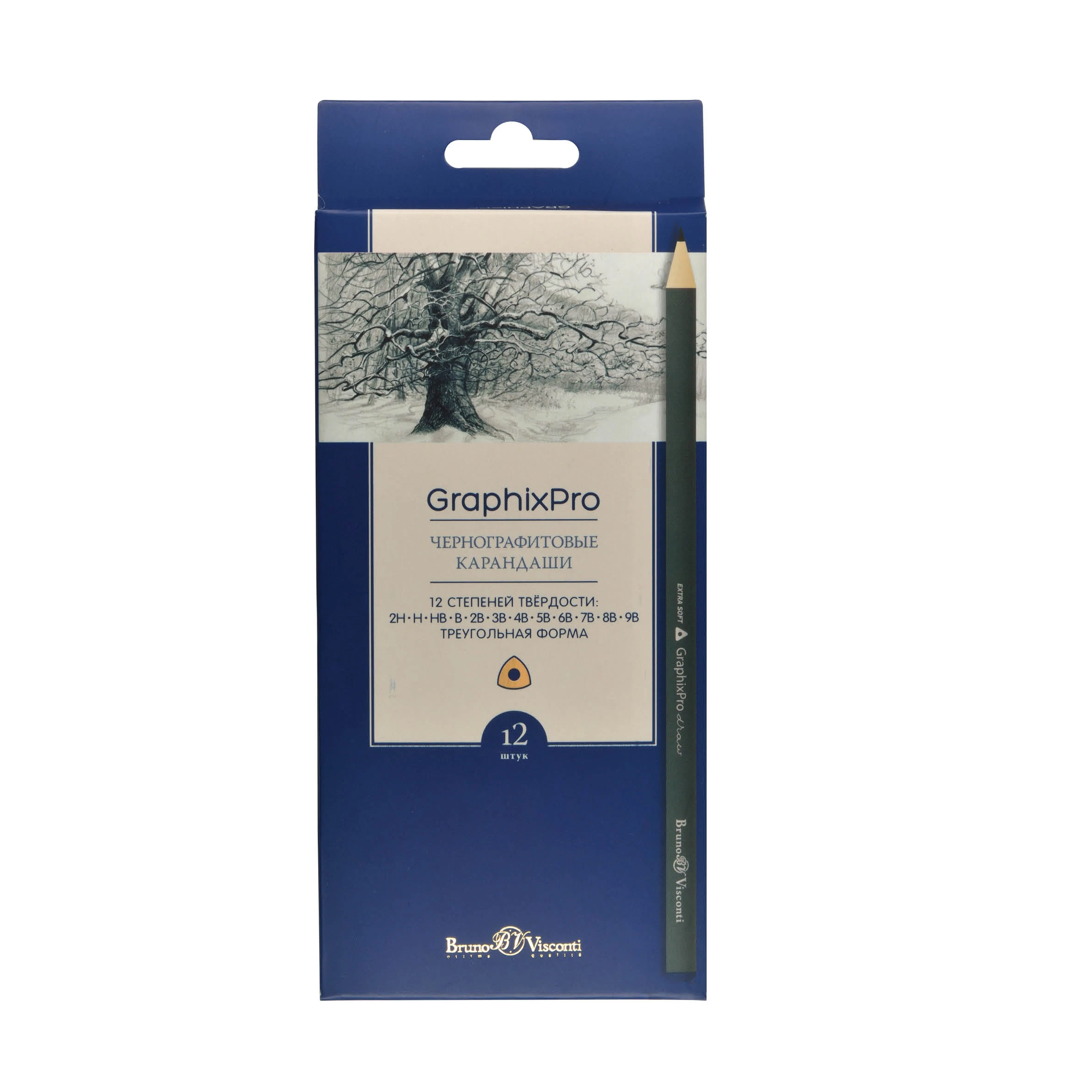 НАБОР КАРАНДАШЕЙ ЧЕРНОГРАФИТОВЫХ, 12 ШТ "GraphixPro" 2H-9B