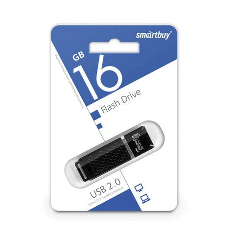 Флеш-диск 16 GB, SMARTBUY Quartz, USB 2.0, черный, SB16GBQZ-K