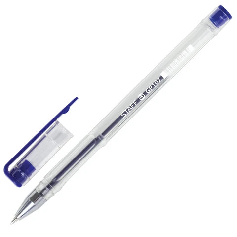 Ручка гелевая STAFF "Basic", СИНЯЯ, корпус прозрачный, хромированные