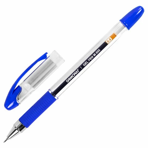 Ручка гелевая с грипом ОФИСМАГ "M-555", СИНЯЯ, игольчатый наконечник