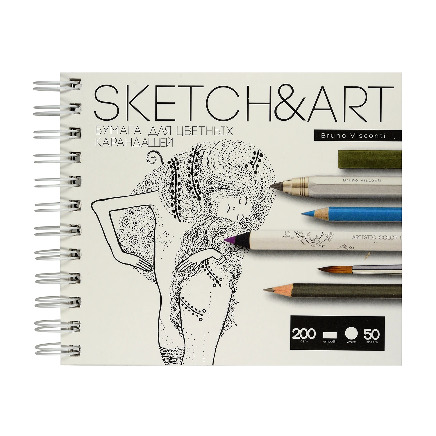 SKETCHBOOK SKETCH&ART BV,180х155 мм, 50 Л. 200 ГР. НА ГРЕБНЕ, ДЛЯ ЦВЕТНЫХ