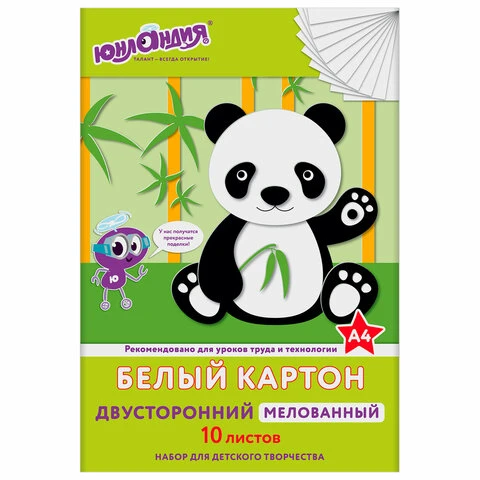 Картон белый А4 2-сторонний МЕЛОВАННЫЙ (глянцевый), 10 листов, в папке,