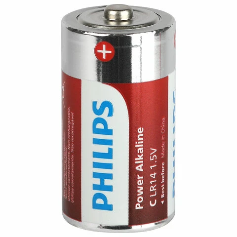 Батарейки алкалиновые КОМПЛЕКТ 2 штуки, PHILIPS Power Alkaline, C (LR14, 14А),