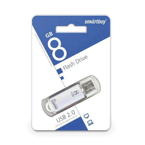 Флэш-диск 8 GB, SMARTBUY V-Cut, USB 2.0, металлический корпус, серебристый,