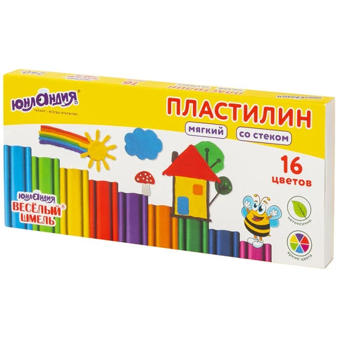 Пластилин мягкий ЮНЛАНДИЯ "ВЕСЕЛЫЙ ШМЕЛЬ", 16 цветов, 240 г, СО