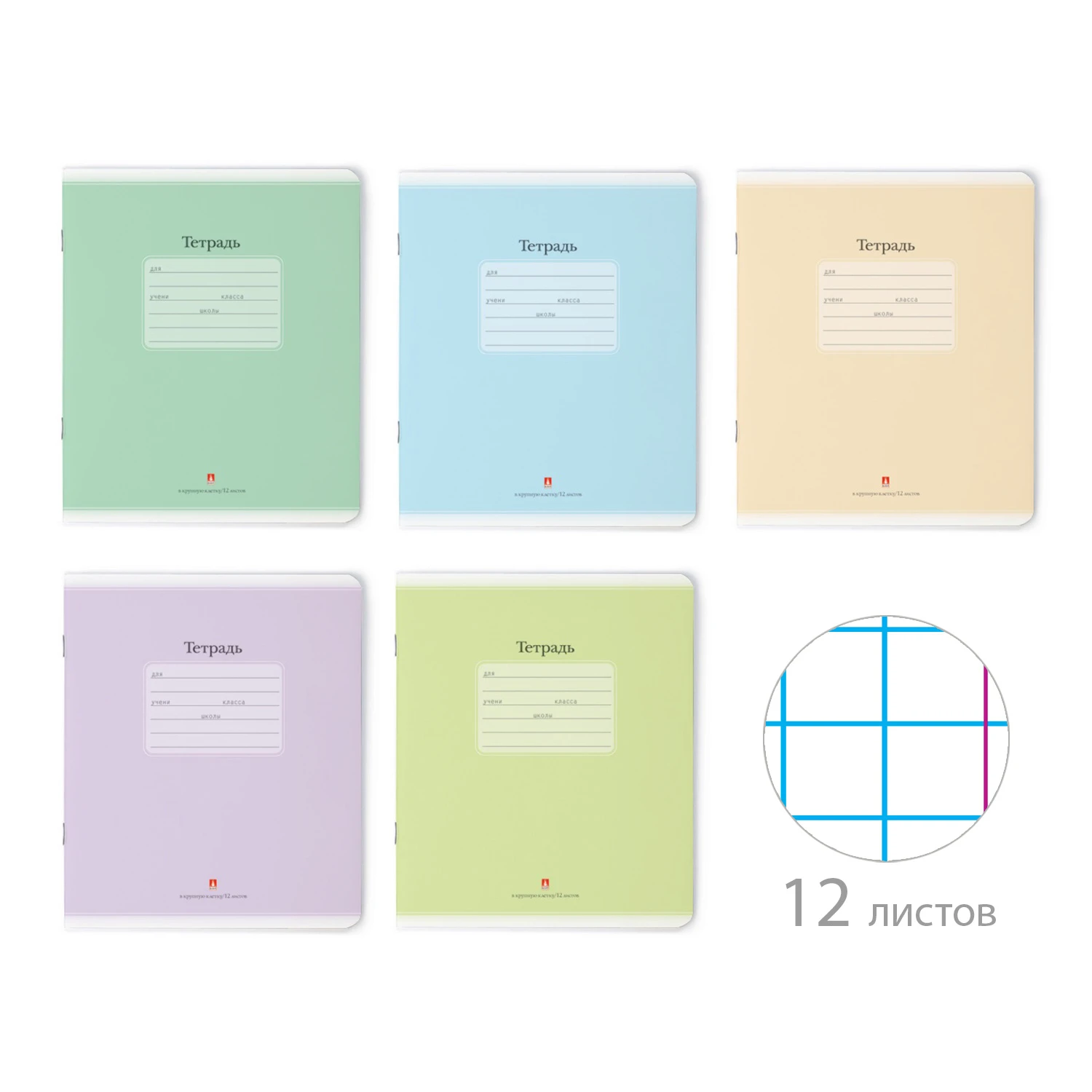 ТЕТРАДЬ 12Л. КРУП.КЛ. "ЛЮКС" 5 ЦВЕТОВ
