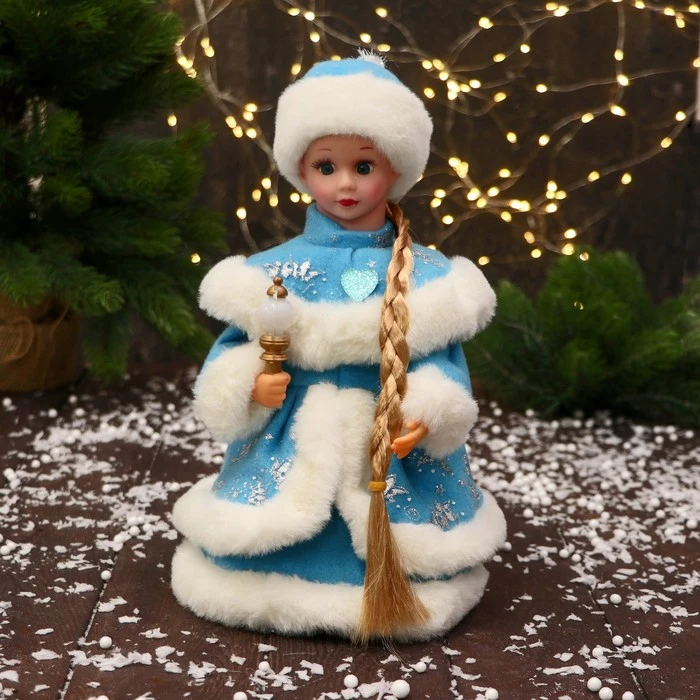 Снегурочка "В голубой шубке с сердечком" двигается, 16х30 см 6939444