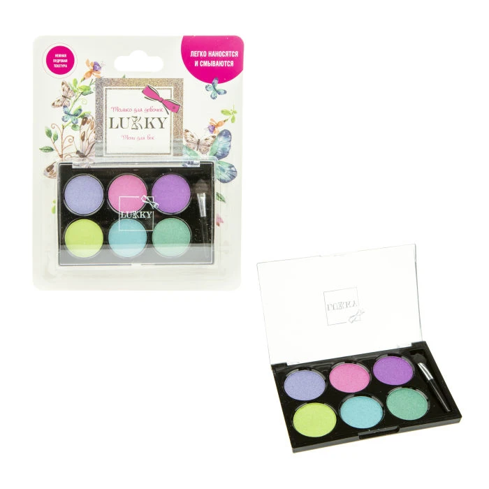 Lukky пудровые тени для век "Неон", 6 цветов, 7,8 г, с аппликатором