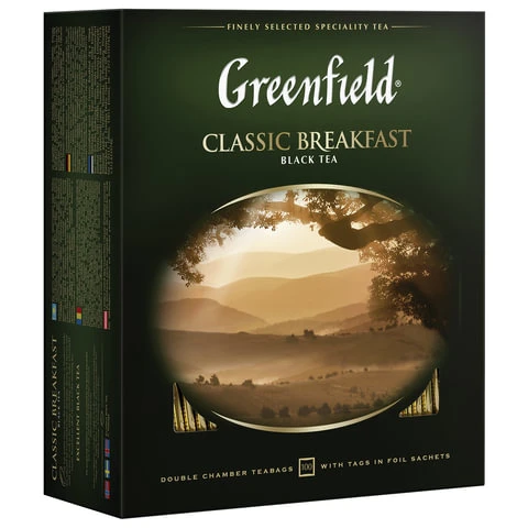 Чай GREENFIELD (Гринфилд) "Classic Breakfast", черный, 100 пакетиков в