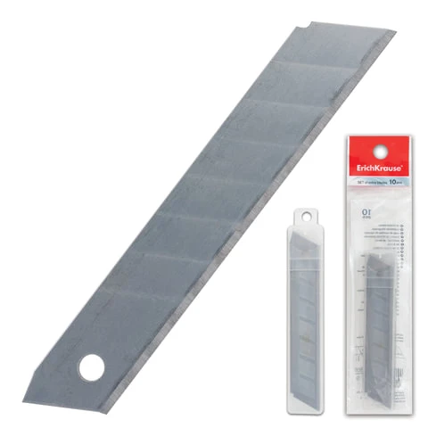 Лезвия для ножей 18 мм КОМПЛЕКТ 10 ШТ., толщина лезвия 0,5 мм, в пластиковом