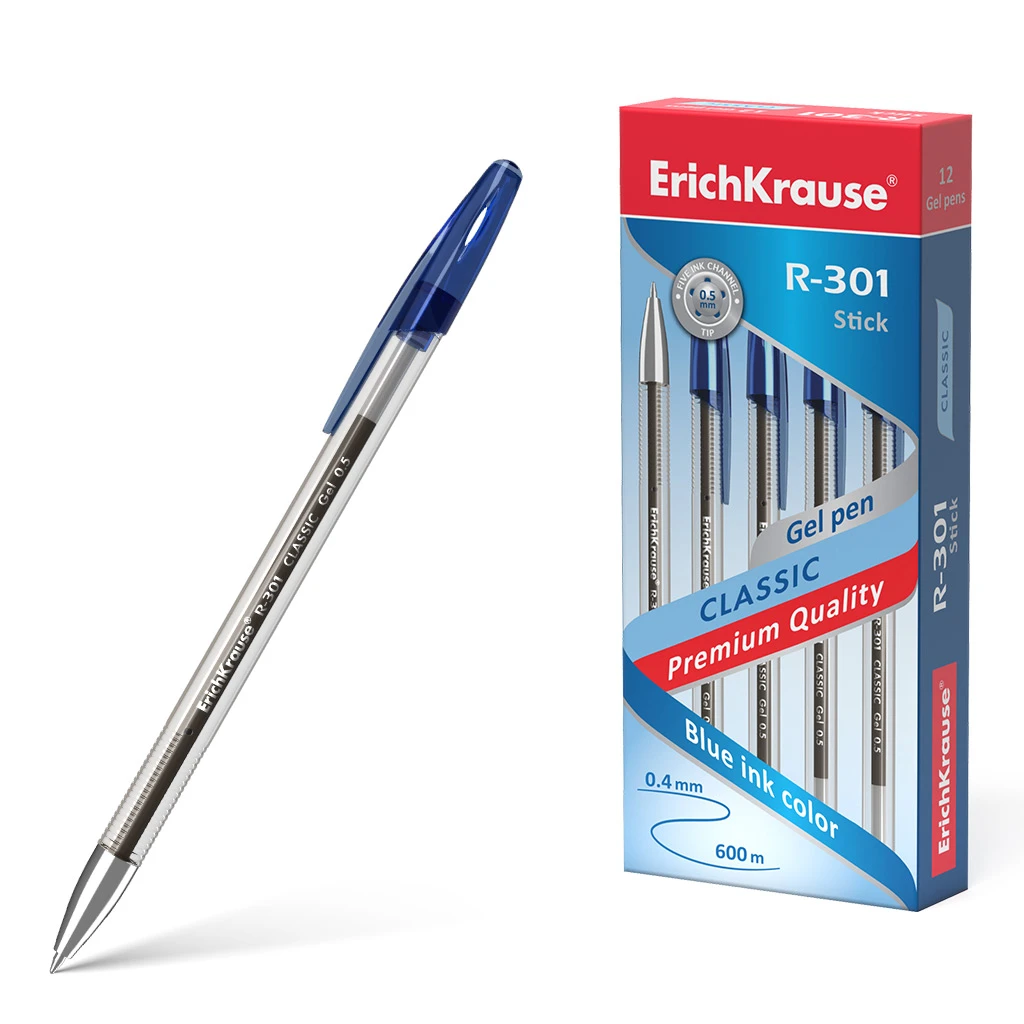 Ручка гелевая Erich Krause® R-301 Classic Gel Stick 0.5, цвет чернил синий (в