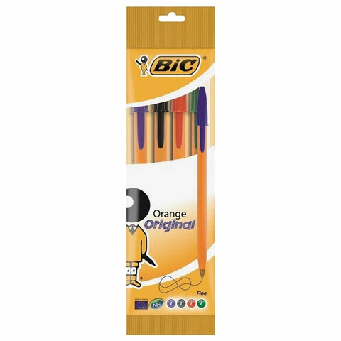 Ручки шариковые BIC, набор 4 шт., "Orange Original Fine", пластиковая