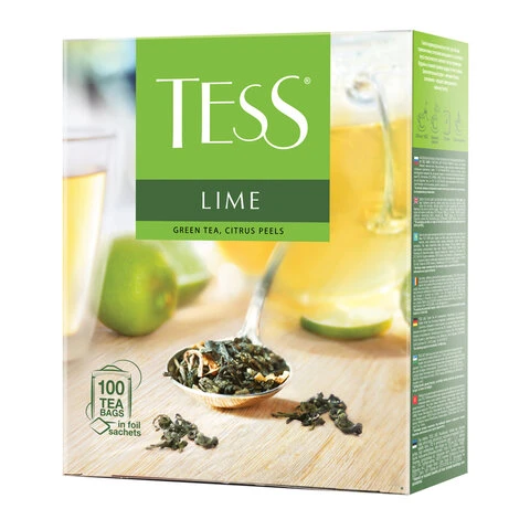 Чай TESS (Тесс) "Lime", зеленый с цедрой цитрусовых, 100 пакетиков по