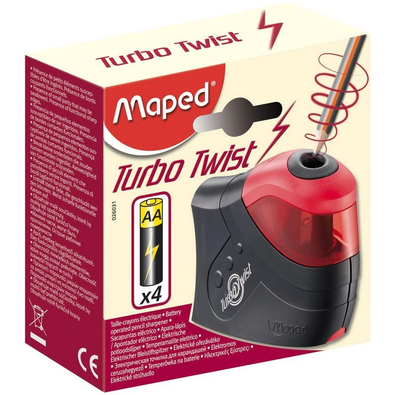 Точилка MAPED Turbo Twist 1 отв., с конт.,элек.,раб. на бат.026031 штр. 