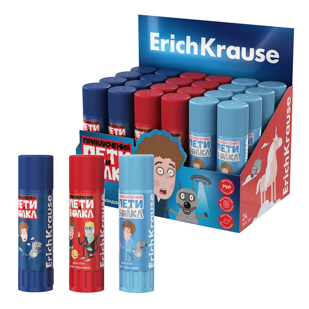 Клей-карандаш Erich Krause EasyStick Приключения Пети и Волка, 13г, ассорти (в