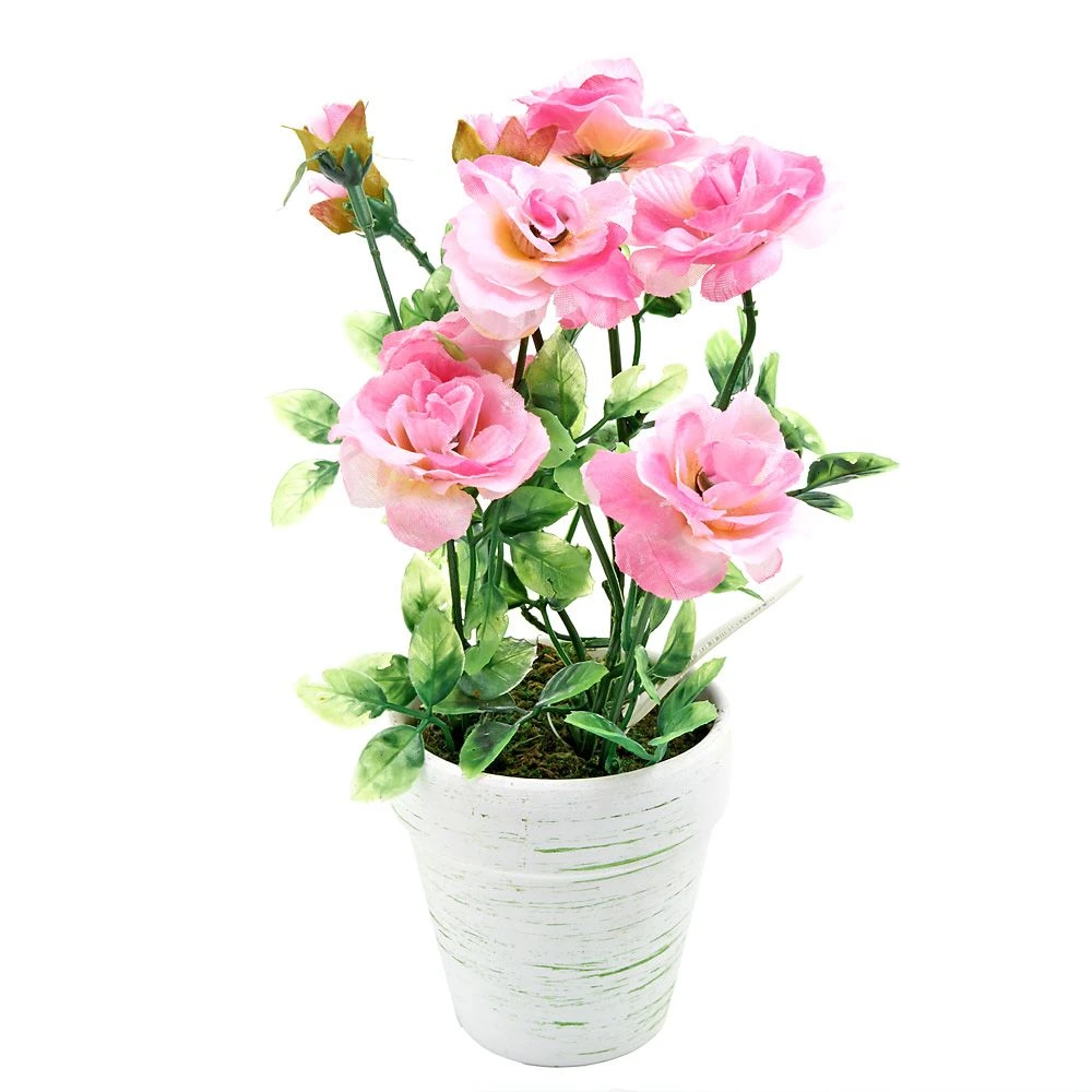 Цветок декоративный в горшке "Кустовая роза" розовый, 8*8*22см.