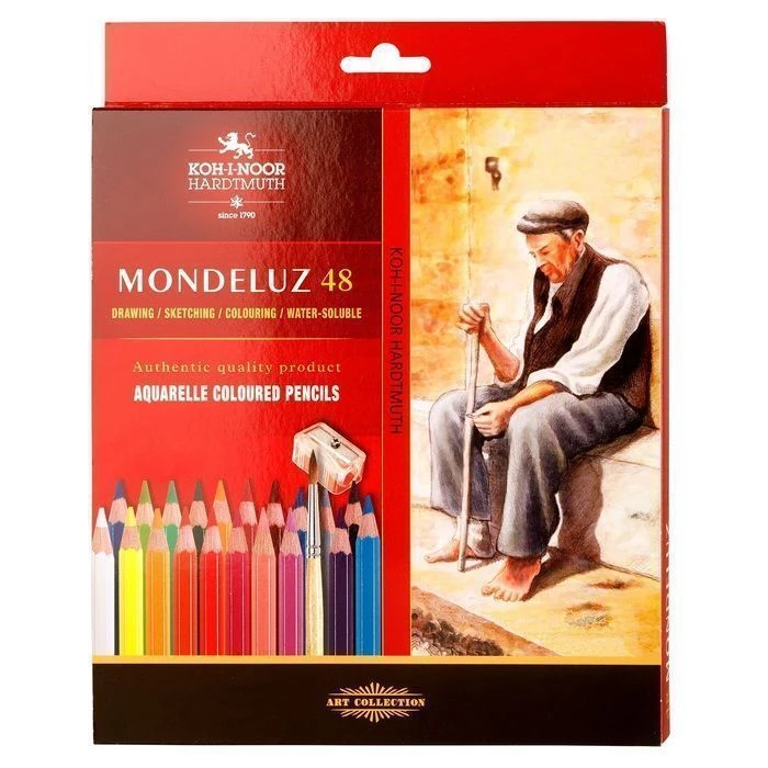 Набор акварельных карандашей MONDELUZ OLD MAN 3713, 48 цветов, с кистью и