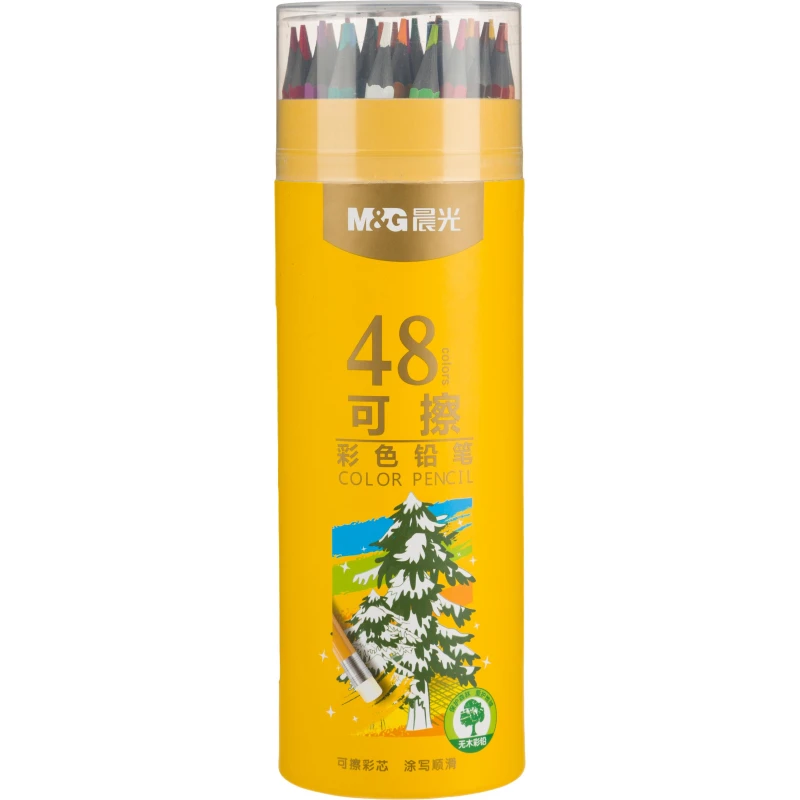 Карандаши цветные M&G пластиковые, шестигран, стираемые, 48 цв/наб, в тубе
