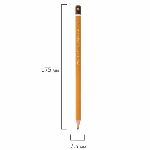 Карандаш чернографитный KOH-I-NOOR 1500, 1 шт., 6B, без резинки, корпус желтый,