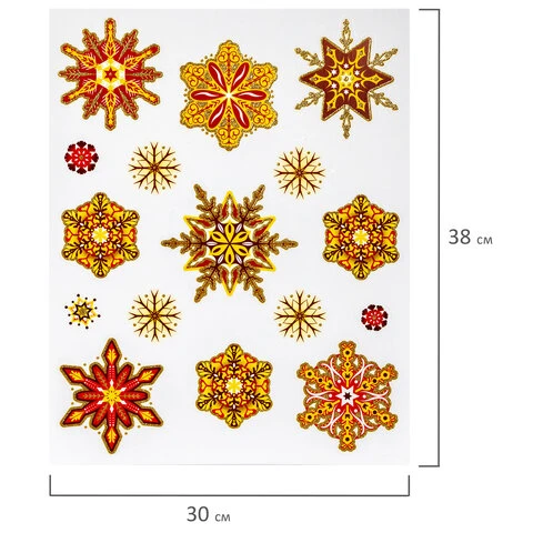 Украшение для окон и стекла ЗОЛОТАЯ СКАЗКА "Красно-золотые снежинки
