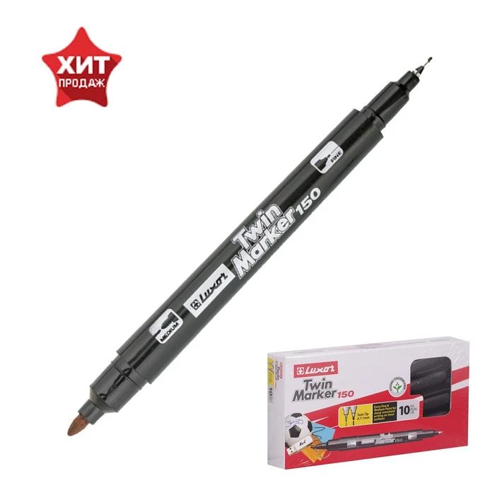 Маркер перманентный 0.7-1.0 мм, Luxor 150, двухсторонний, пулевидный, чёрный Маркер перманентный 0.7-1.0 мм, Luxor 150, двухсторонний, пулевидный, чёрный