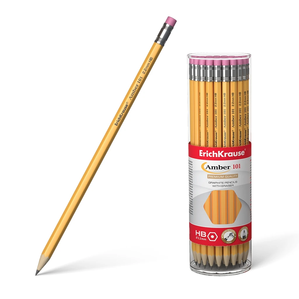 Чернографитный шестигранный карандаш с ластиком Erich Krause Amber 101 HB (в