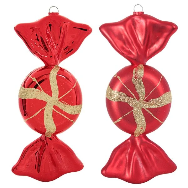 Новогодняя конфета круглая 20см. мат/блест 2шт.в ПВХ.3цв.