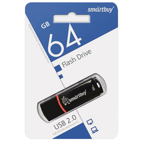 Флеш-диск 64 GB, SMARTBUY Crown, USB 2.0, черный, SB64GBCRW-K