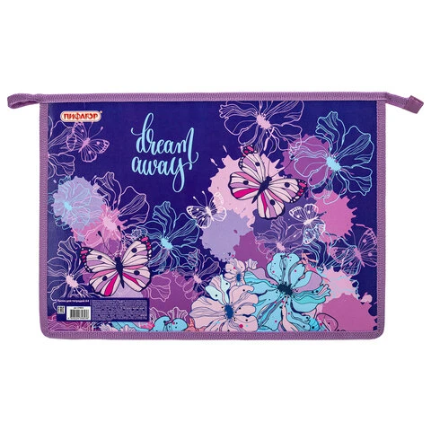 Папка для тетрадей ПИФАГОР А4, 1 отделение, картон/пластик, на молнии,