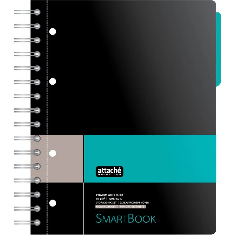 Бизнес-тетрадь SMARTBOOK А5 120л. клетка,спир,микроп,разд,карм,сер-бирюз штр. 