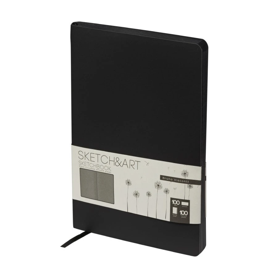 Sketchbook BrunoVisconti® черный 140х210 мм, 100 л., 100 г/кв.м, черная бумага