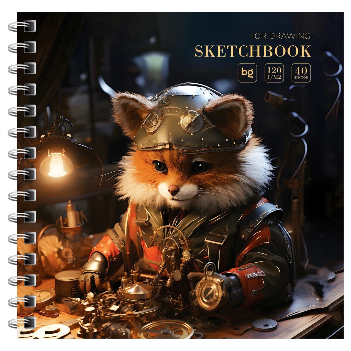 Скетчбук 40л., 170*170 BG "Steampunk. Fox", на гребне, глянцевая