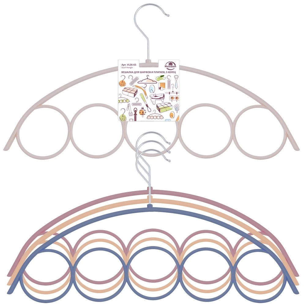 Вешалка для шарфов и платков. 5 колец. Размер 40х23 см. 2 цвета