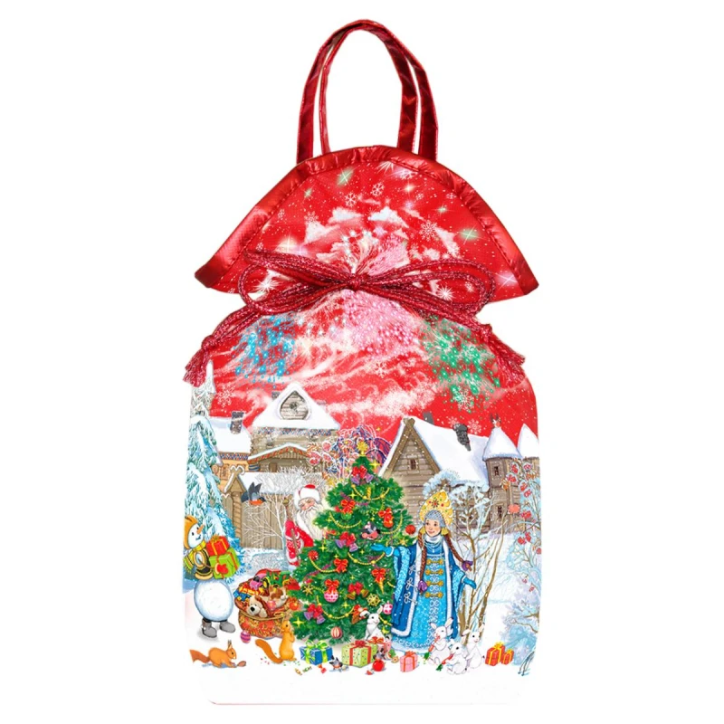 Новогодний сладкий подарок Мешочек ламинированный красный, мешочек 1000 г