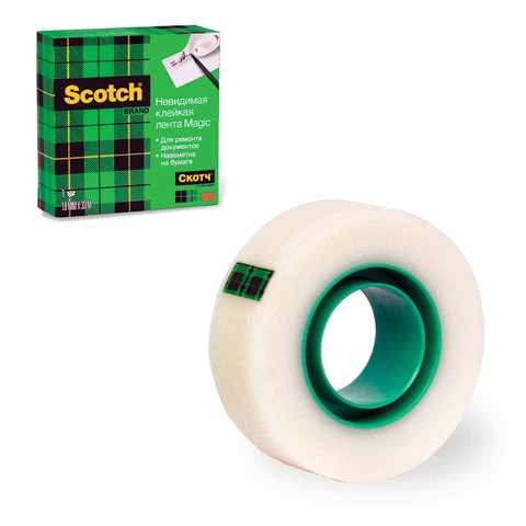 Клейкая лента канцелярская 19 мм х 33 м, невидимая, матовая, SCOTCH