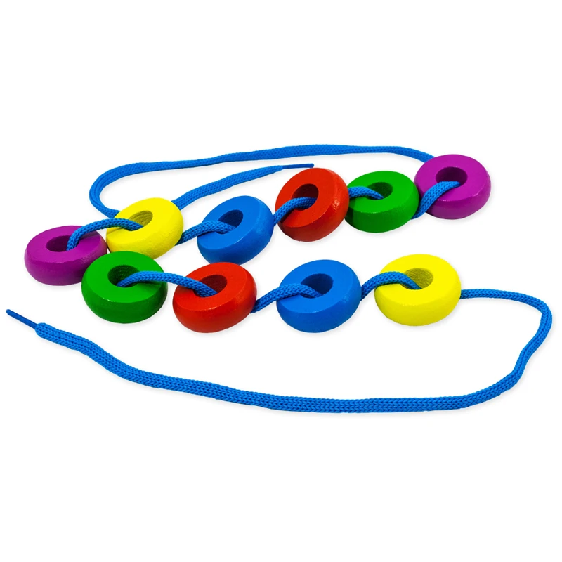 Развивающая игрушка ТРИ СОВЫ Шнуровка "Бусы цветные", дерево, 10 колец