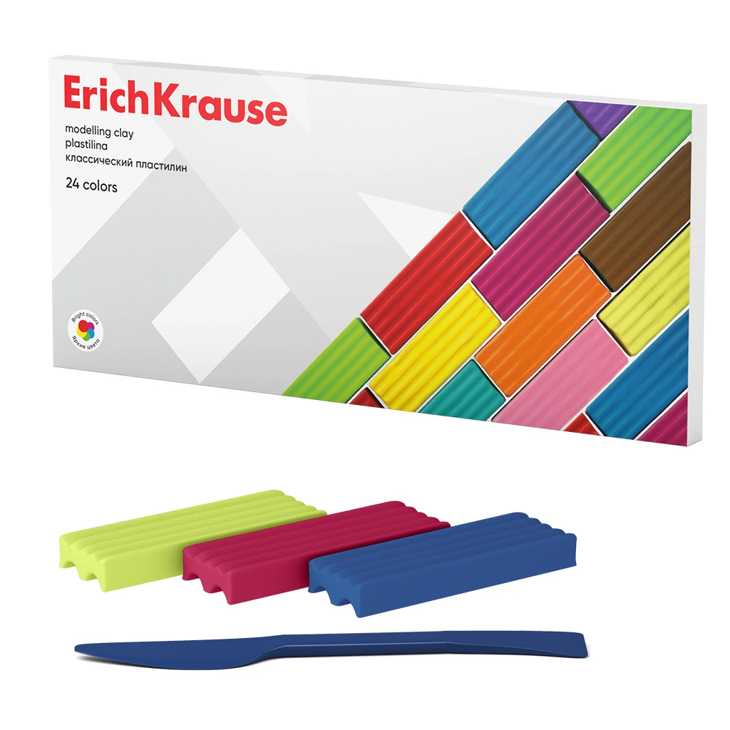 Пластилин классический Erich Krause 24 цвета, 384 г. (в коробке 24 штуки)