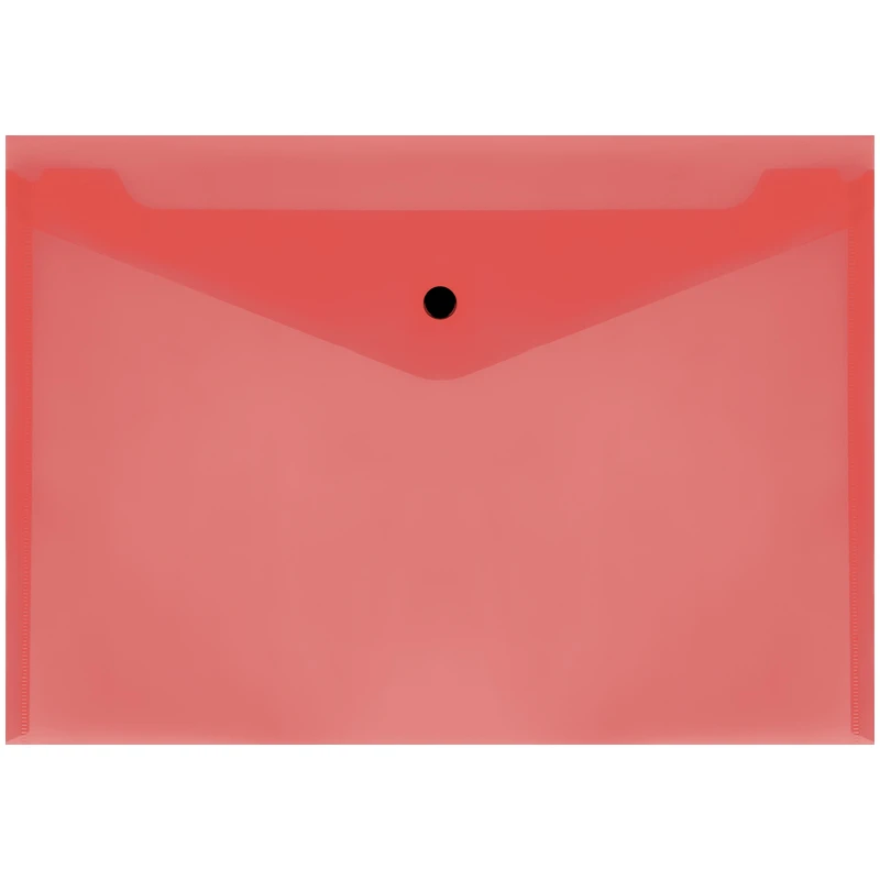 Папка-конверт на кнопке СТАММ, А4, 150мкм, прозрачная, красная