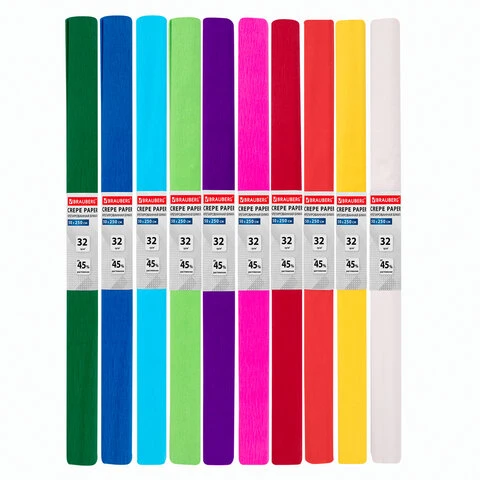 Бумага гофрированная/креповая, 32 г/м2, 50х250 см, 10 рулонов, яркие цвета,
