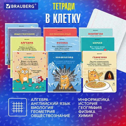 Тетради предметные, КОМПЛЕКТ 12 ПРЕДМЕТОВ, "КОТ-ЭНТУЗИАСТ", 48 л.,