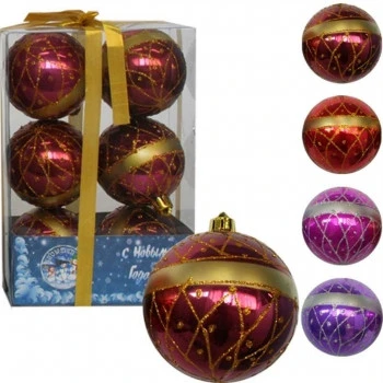 Новогодний шар блестящий ромбов.узор 7см.в ПВХ 6шт.2цв.