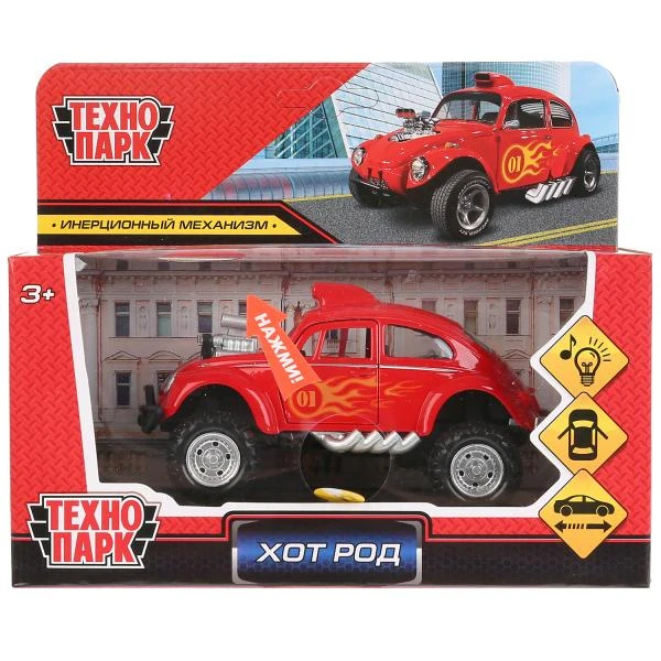 Машина металлическая свет-звук "хотрод", длина 12см, откр дв, инерц,