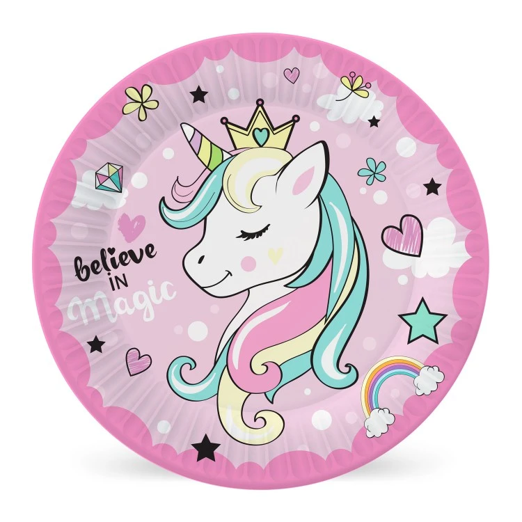Набор бумажных тарелок Единорог, 6 штук d=230 мм. Набор бумажных тарелок Единорог, 6 штук d=230 мм.