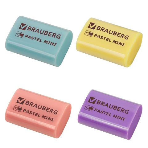 Ластик BRAUBERG "Pastel Mini", 27х18х10 мм, ассорти пастельных цветов,