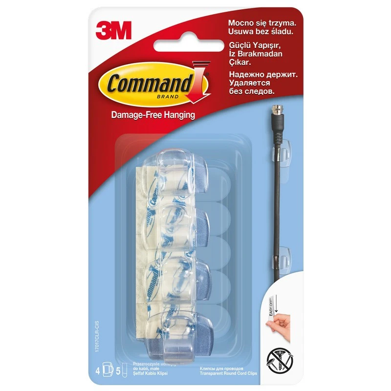 Крючок для проводов COMMAND прозрачный, арт 17017CLR RU,4шт/уп штр. 